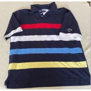 Callaway Golf Stretch Pique Large Striped Shirt 97% Cotton Large
